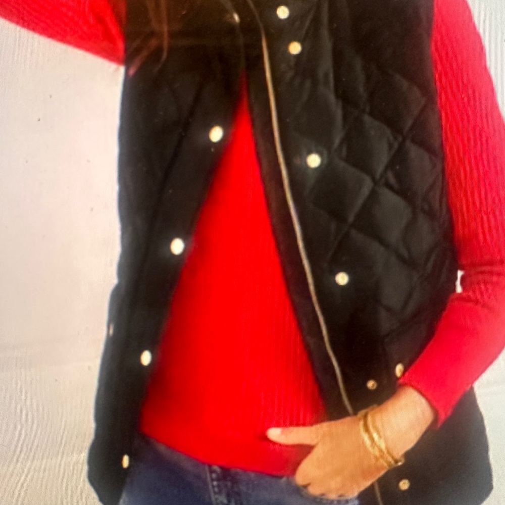 Talbots Black Quilted Down  Vest with Gold Accents NWT Size S